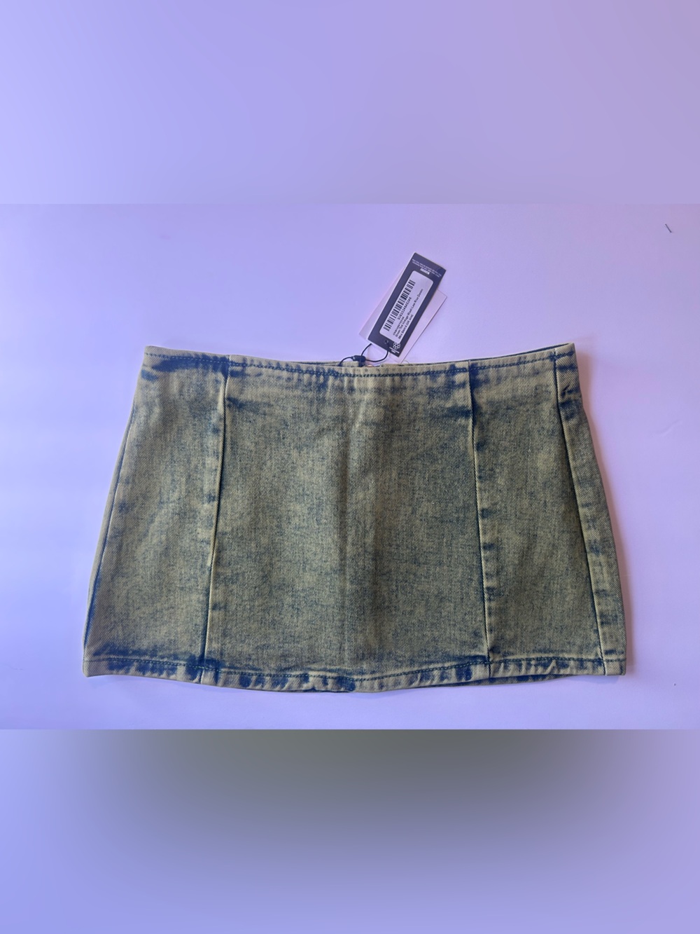 PrettyLittleThing Green Tint Vintage Wash Low Rise Denim Mini Skirt- NWT- US 2